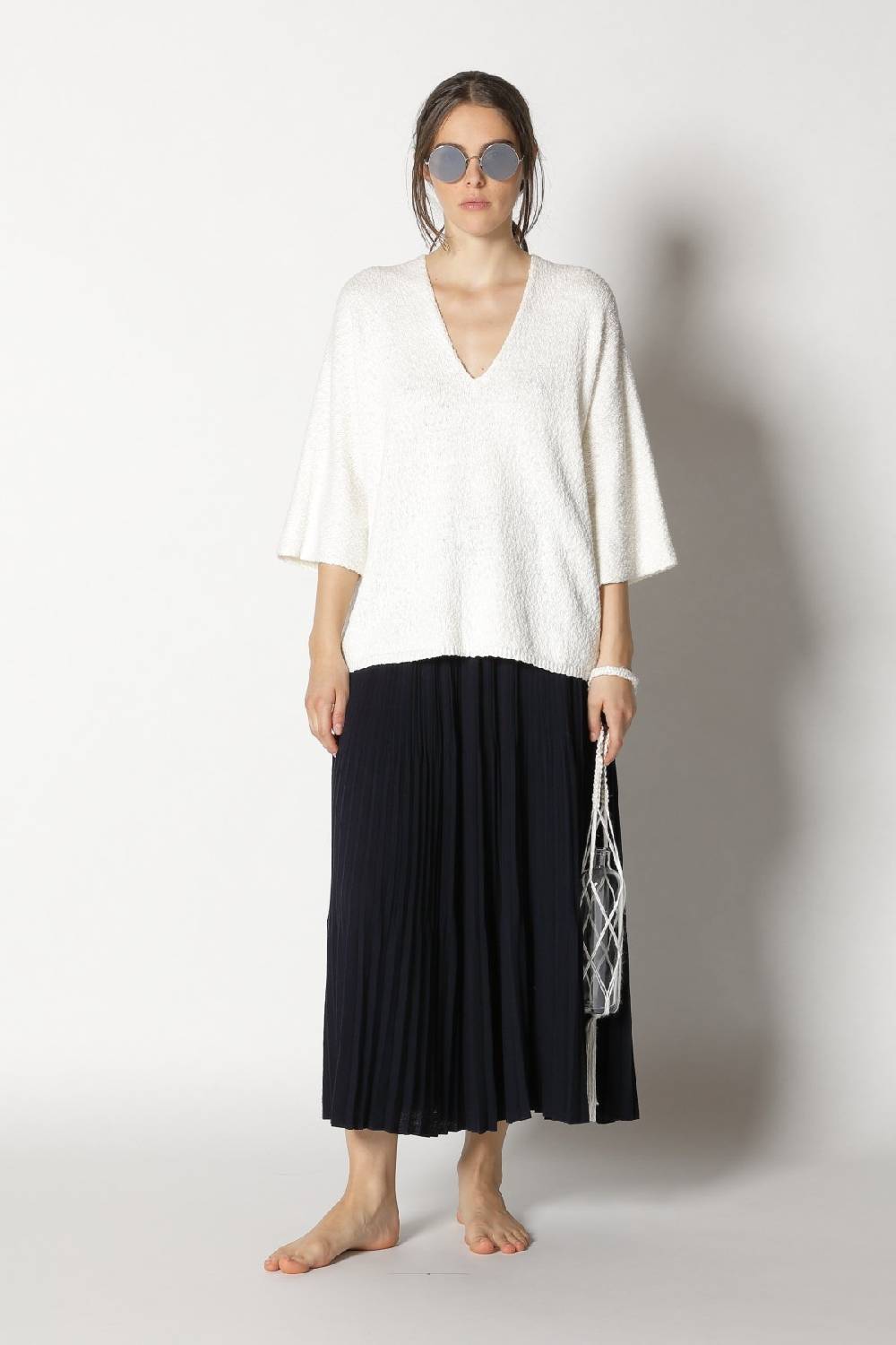 Sminfinity nubbly V neck + pima pleat skirt Lagerräumung