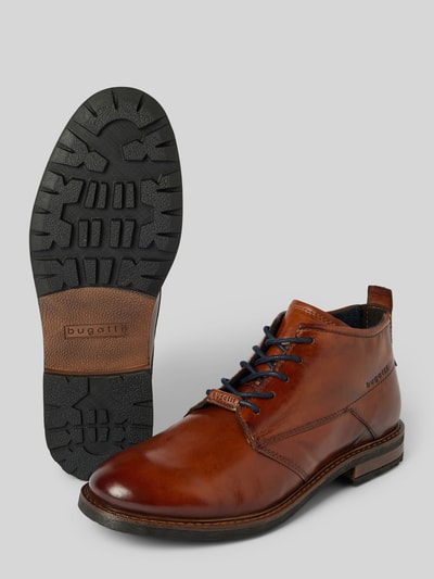 Peek & Cloppenburg bugattiDerby-Schuhe aus Leder mit Label-Print Modell 'Lobo' in cognac Nur für heute