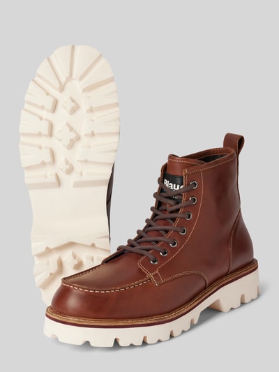 Peek & Cloppenburg Blauer USASchnürboots aus Leder mit Label-Detail Modell 'RUSK03' in cognac Auslauf