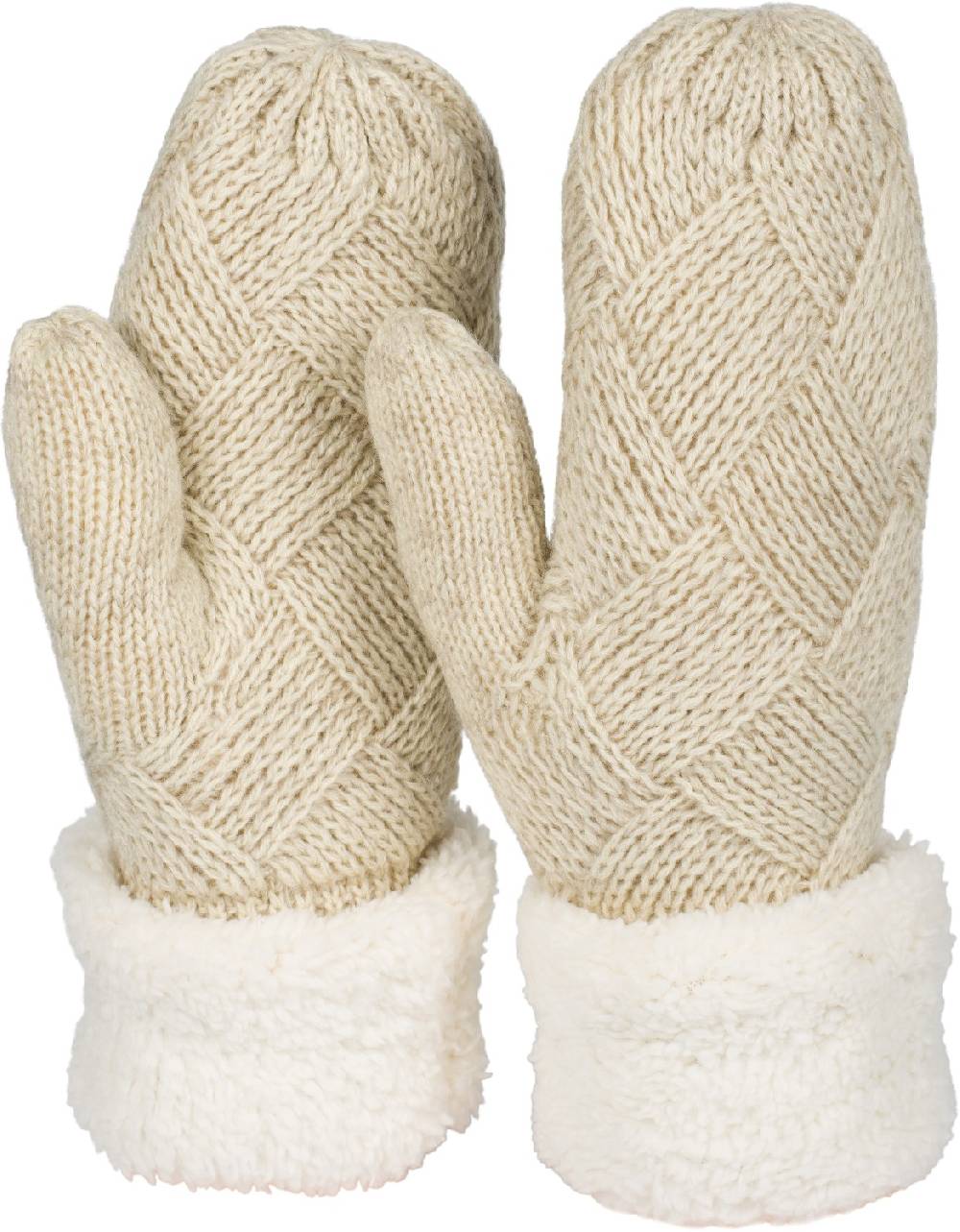 Stylebreaker Strickhandschuhe Fäustlinge mit Rauten Muster und Fleece