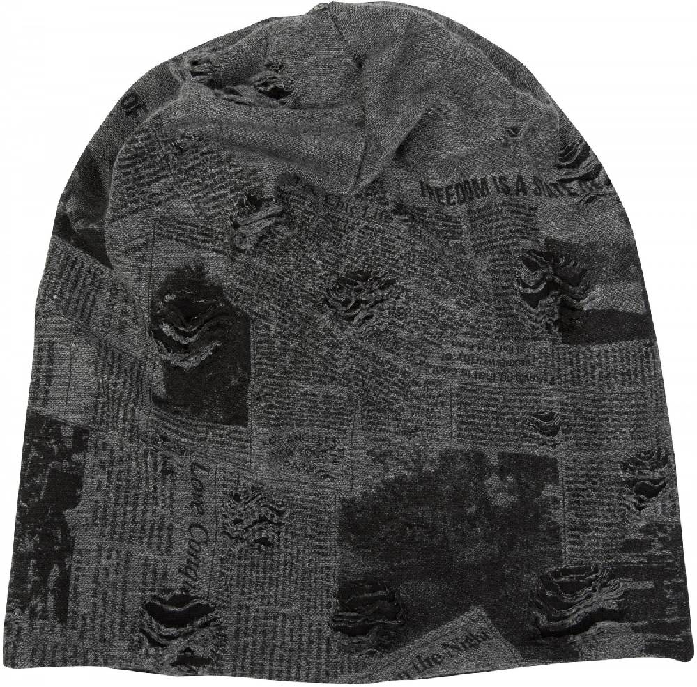 Stylebreaker Loop und Beanie Set Newspaper Print Used Look Neueste Stile