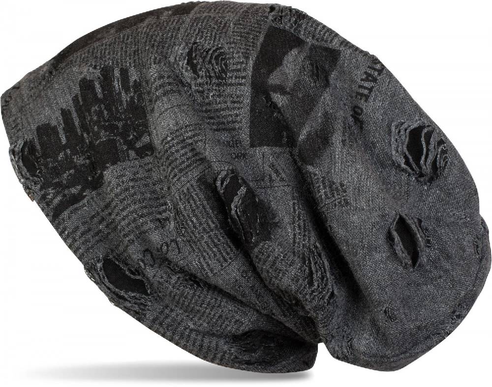 Stylebreaker Loop und Beanie Set Newspaper Print Used Look Neueste Stile
