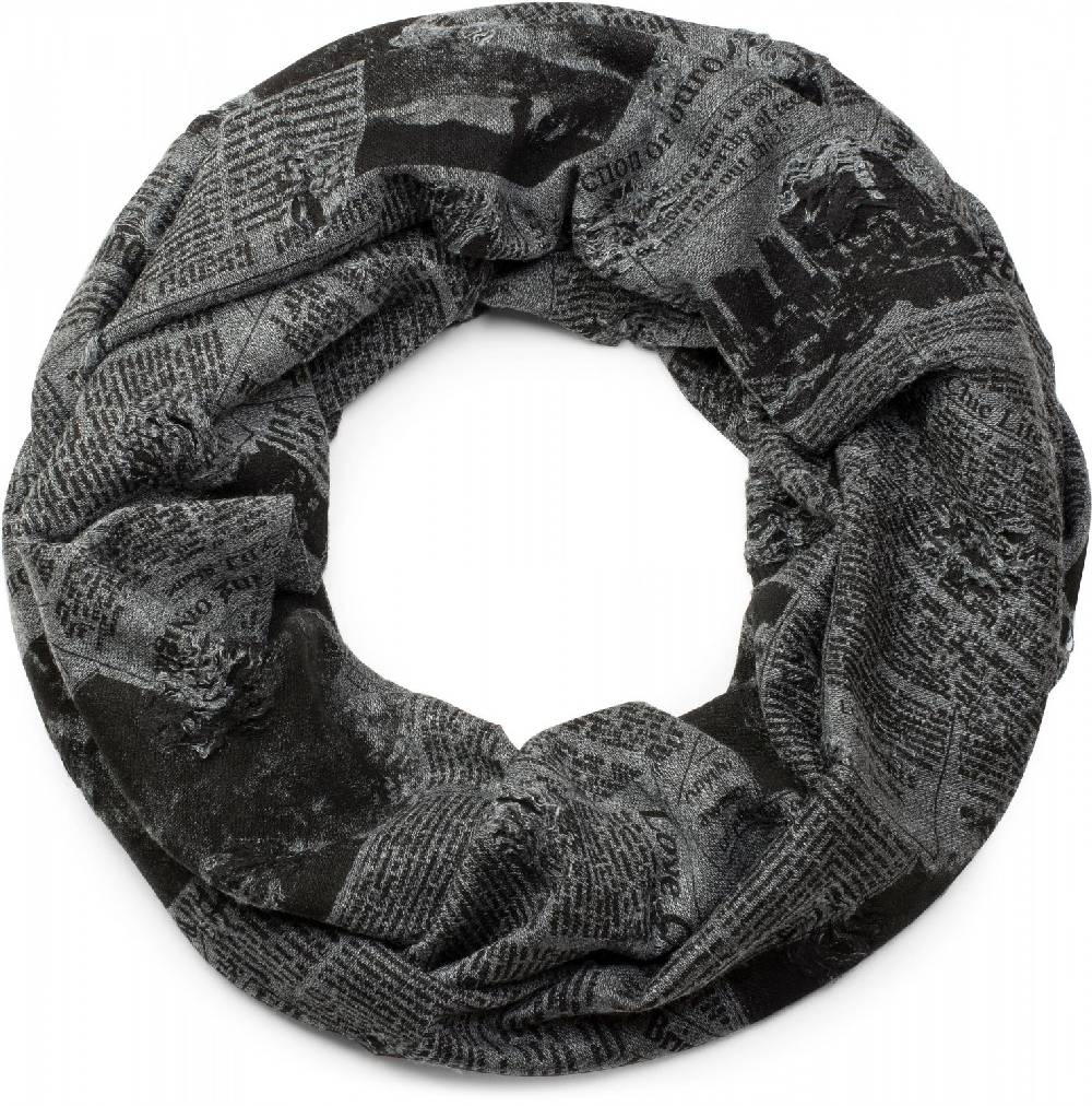 Stylebreaker Loop und Beanie Set Newspaper Print Used Look Neueste Stile