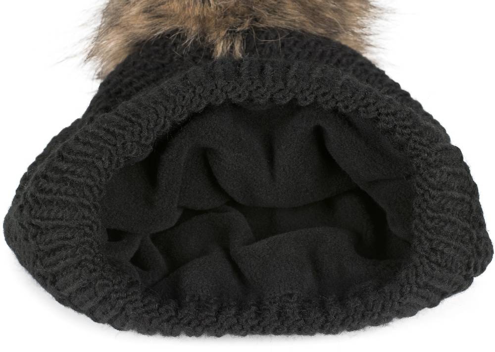 Stylebreaker Einfarbige Strick Bommelmütze mit Thermo-Fleece Flash Sale
