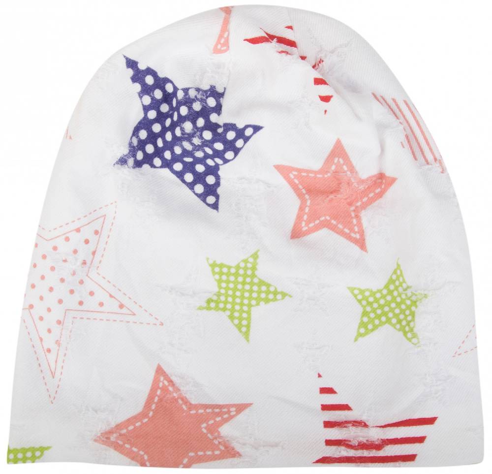 Stylebreaker Beanie Mütze mit bunten Sternen in Destroyed Optik Letzte 2 Tage