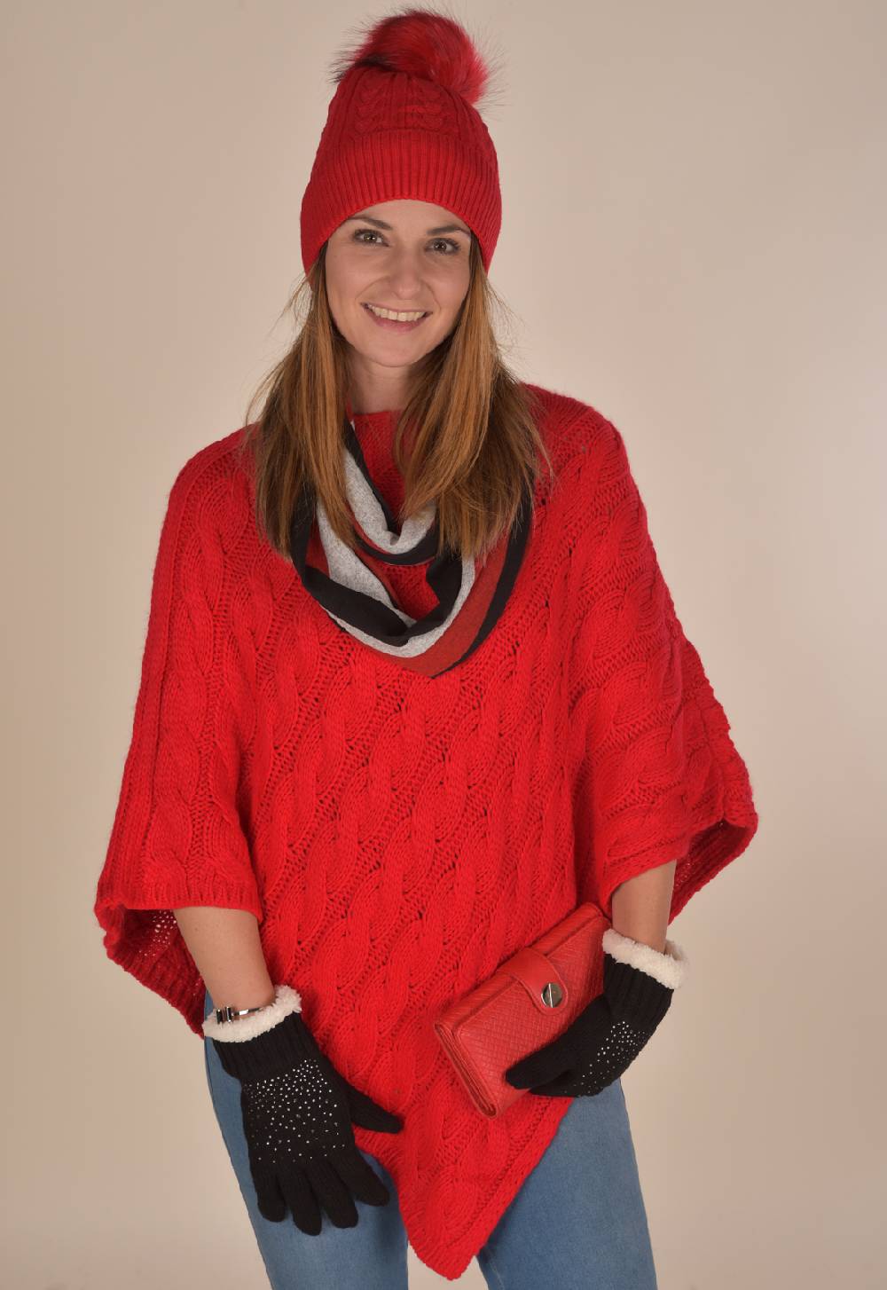 Stylebreaker Strick Poncho mit Zopfmuster Kostenloser Versand international