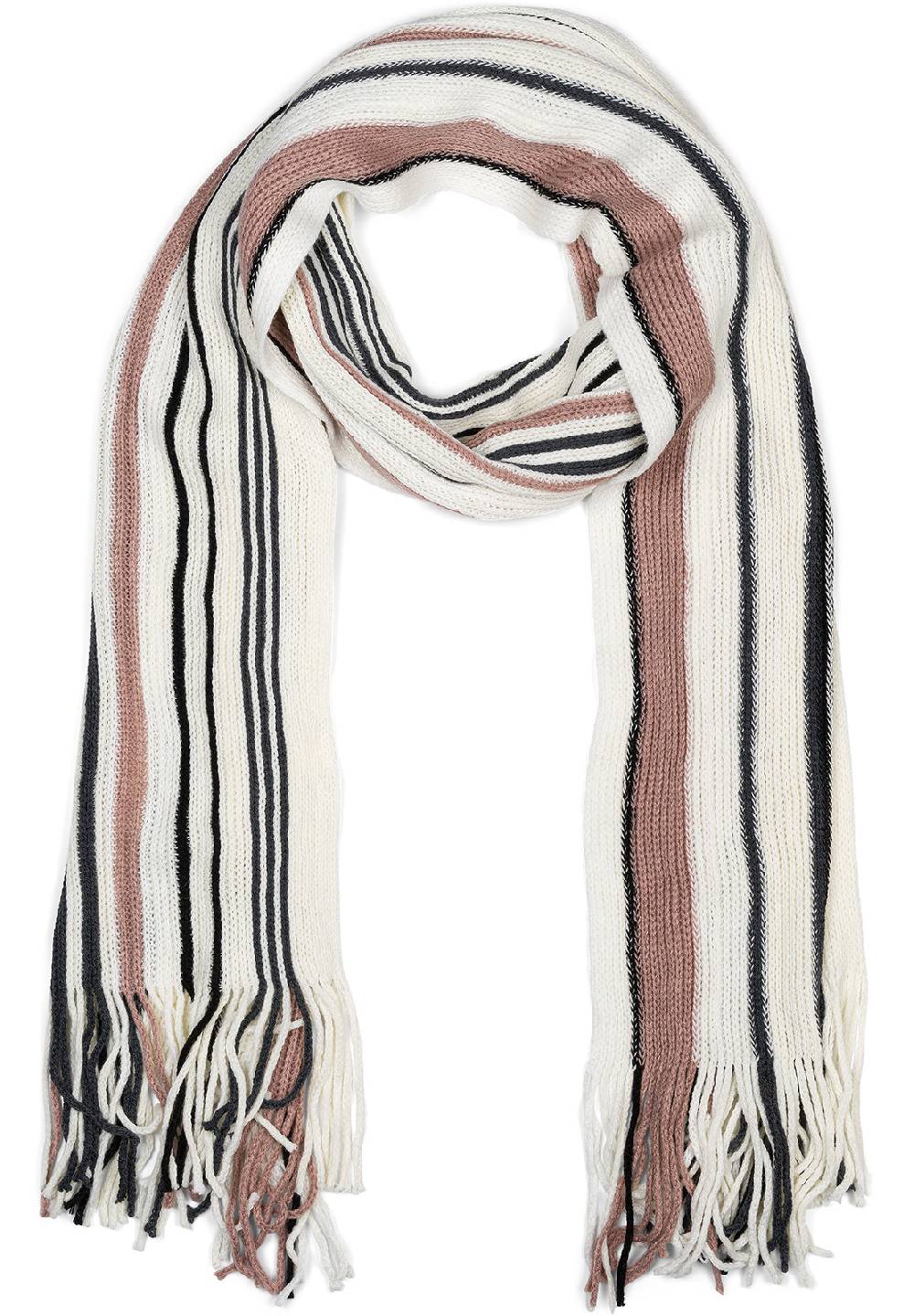Stylebreaker Feinstrick Schal mit Streifen Muster und Fransen Outlet