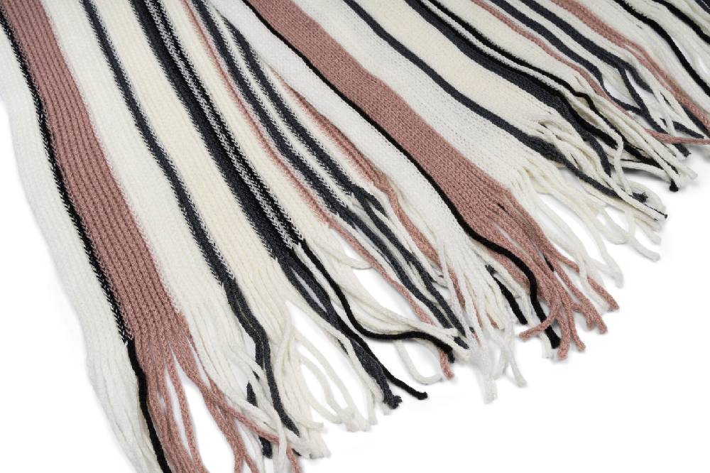 Stylebreaker Feinstrick Schal mit Streifen Muster und Fransen Outlet