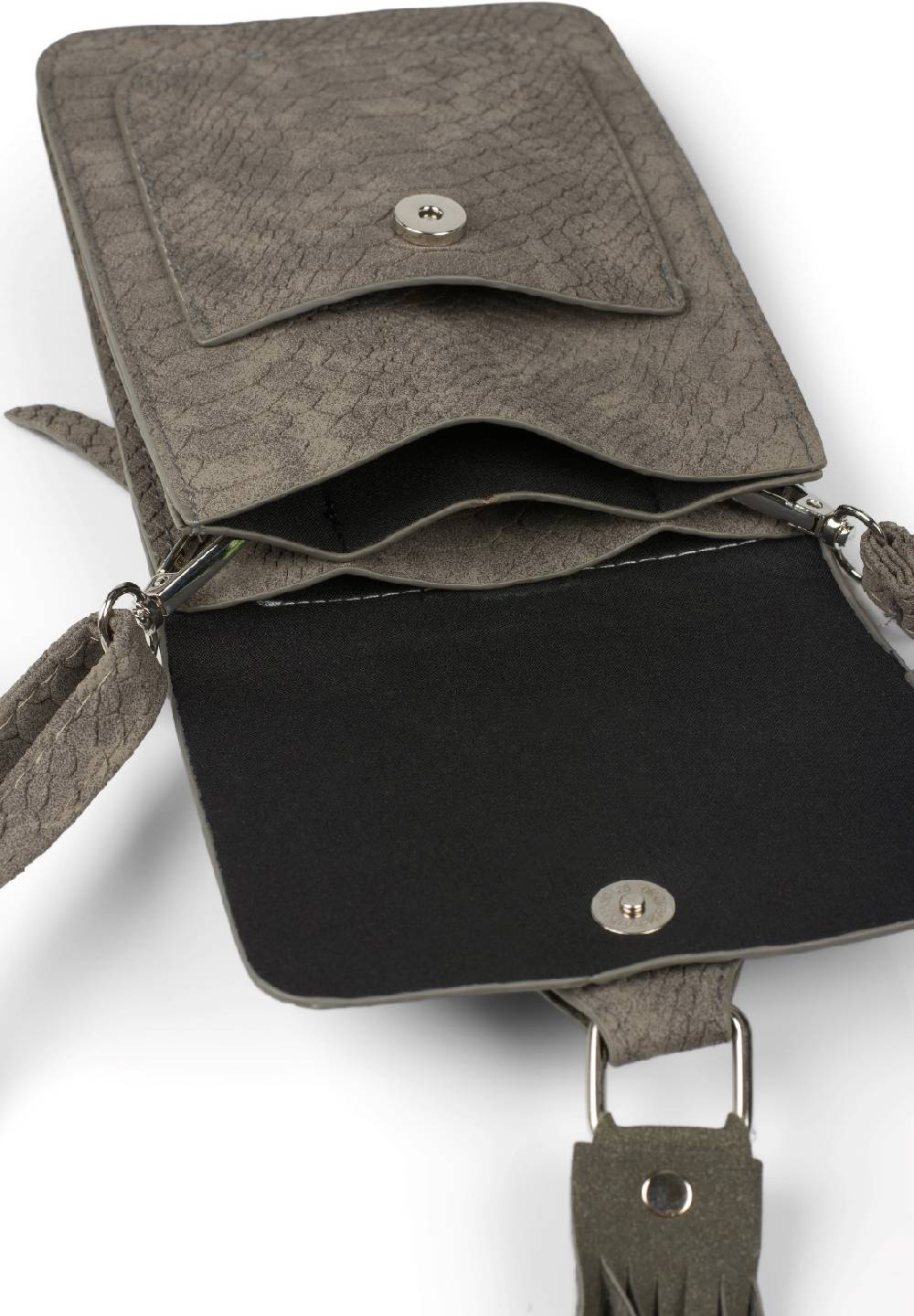 Stylebreaker Mini Umhängetasche Schlangenleder Optik Fransen Fabrikpreis