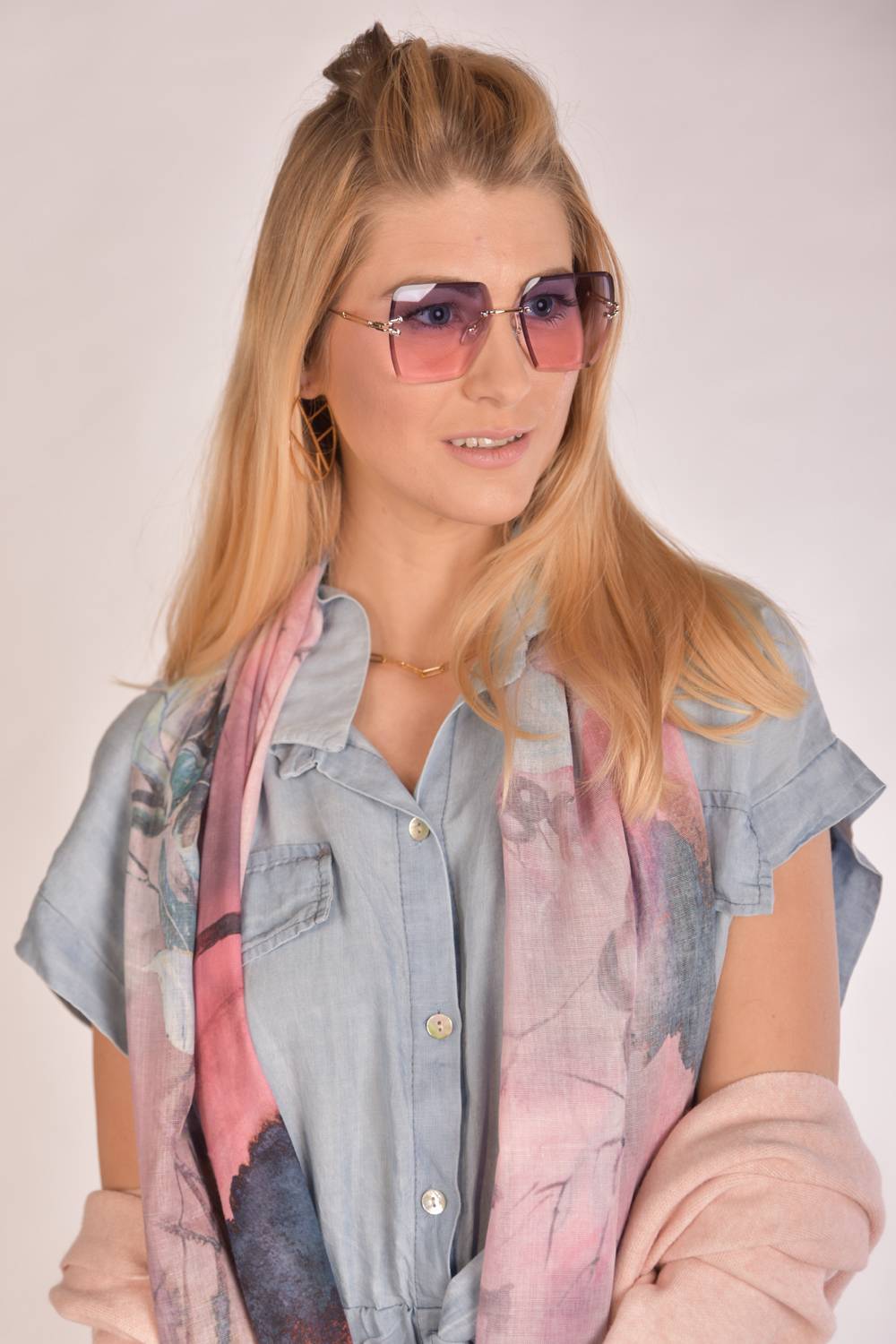 Stylebreaker Rahmenlose Rechteckige Sonnenbrille mit Diamant Schliff Sonderangebot