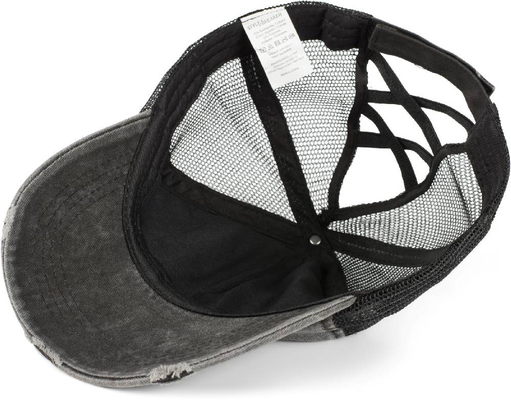 Stylebreaker Ponytail Baseball Cap Used Look mit Mesh Einsatz Cyber Monday