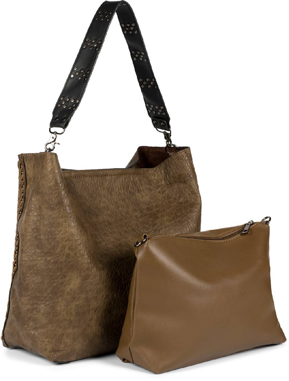 Stylebreaker 2 in 1 Schultertasche mit Nietengurt und Innentasche