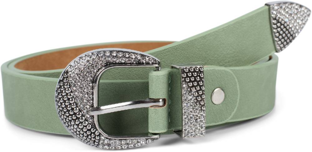Stylebreaker Gürtel unifarben mit halbrunder Schnalle und Strass Günstig kaufen