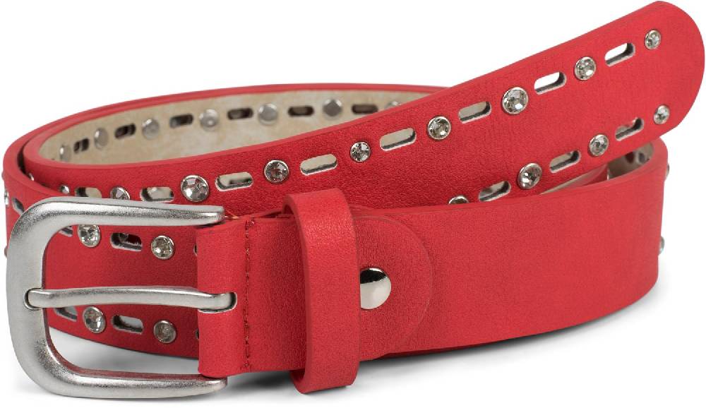 Stylebreaker Gürtel mit Strass und ovalem Lasercut Muster Schlussverkauf