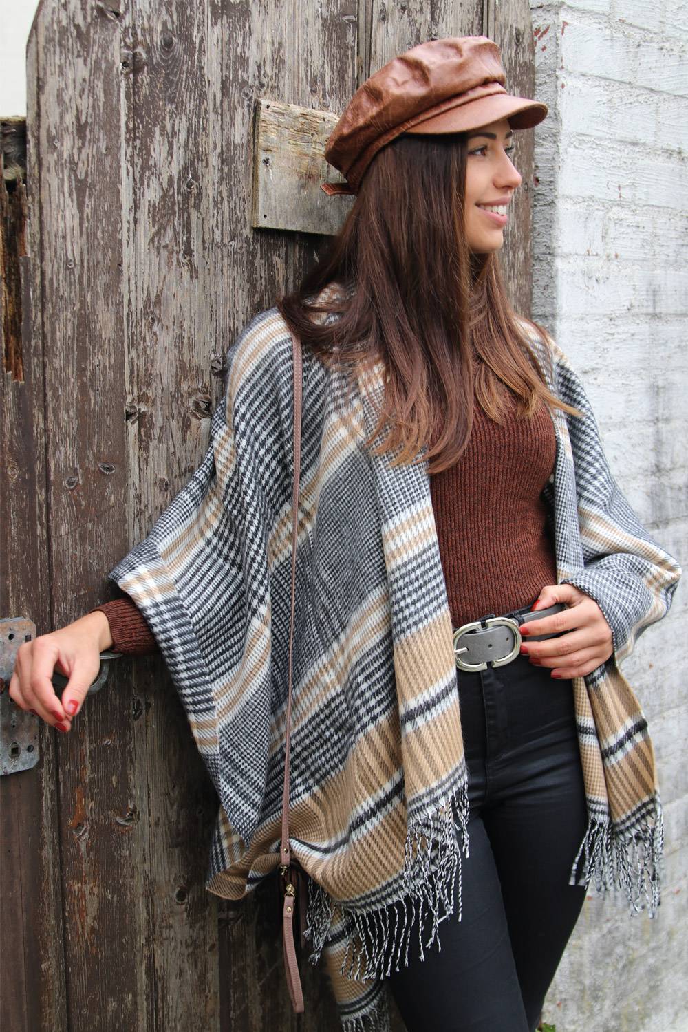 Stylebreaker Cape mit Glencheck Karo Muster Blitzangebot