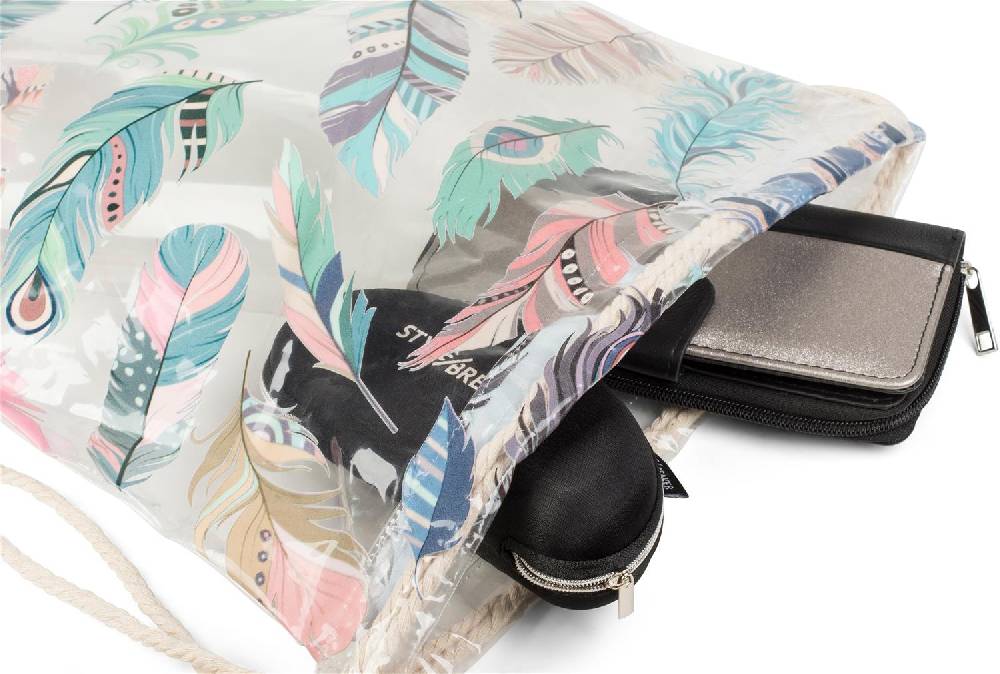 Stylebreaker Transparenter Turnbeutel mit Federn Sonderangebot der Fabrik