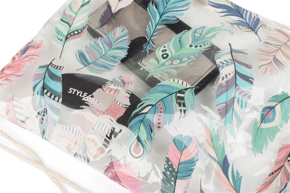 Stylebreaker Transparenter Turnbeutel mit Federn Sonderangebot der Fabrik