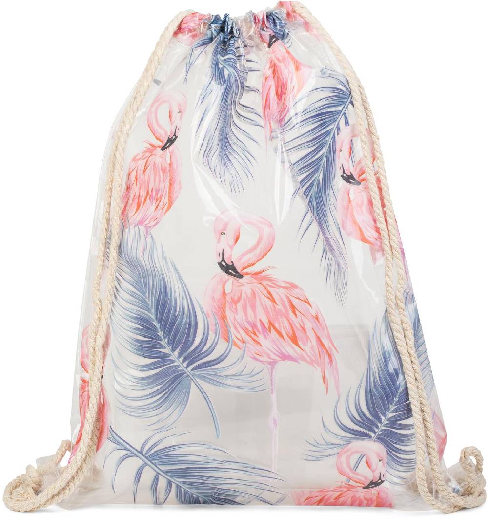 Stylebreaker Transparenter Turnbeutel mit Flamingo und Palmen Vierteljährliche Förderung
