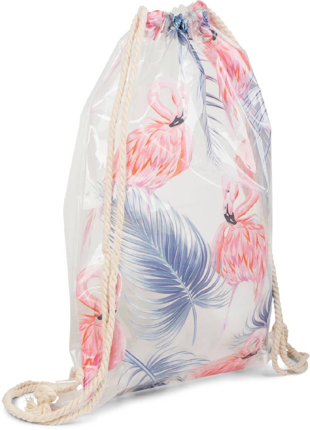 Stylebreaker Transparenter Turnbeutel mit Flamingo und Palmen Vierteljährliche Förderung