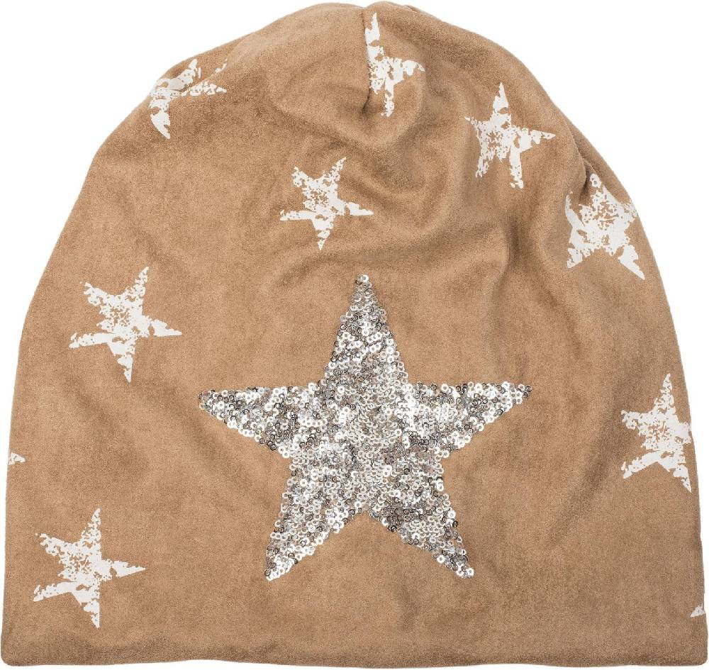 Stylebreaker Beanie in Veloursleder Optik mit Pailletten Stern Kostenloser Versand