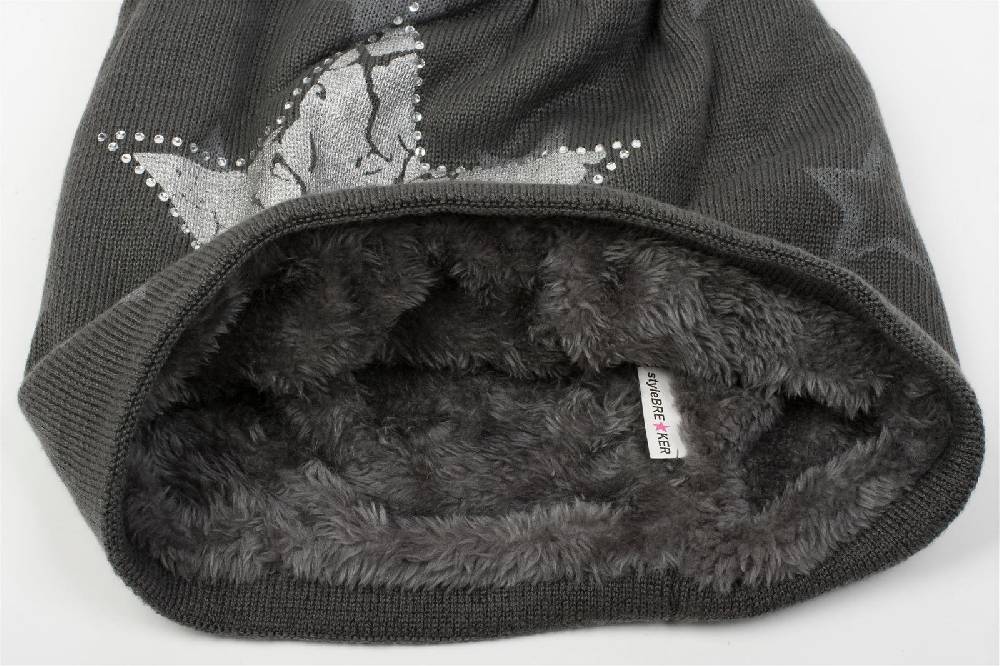 Stylebreaker Feinstrick Beanie mit Sternen und Strass Limitierter Zeitrabatt