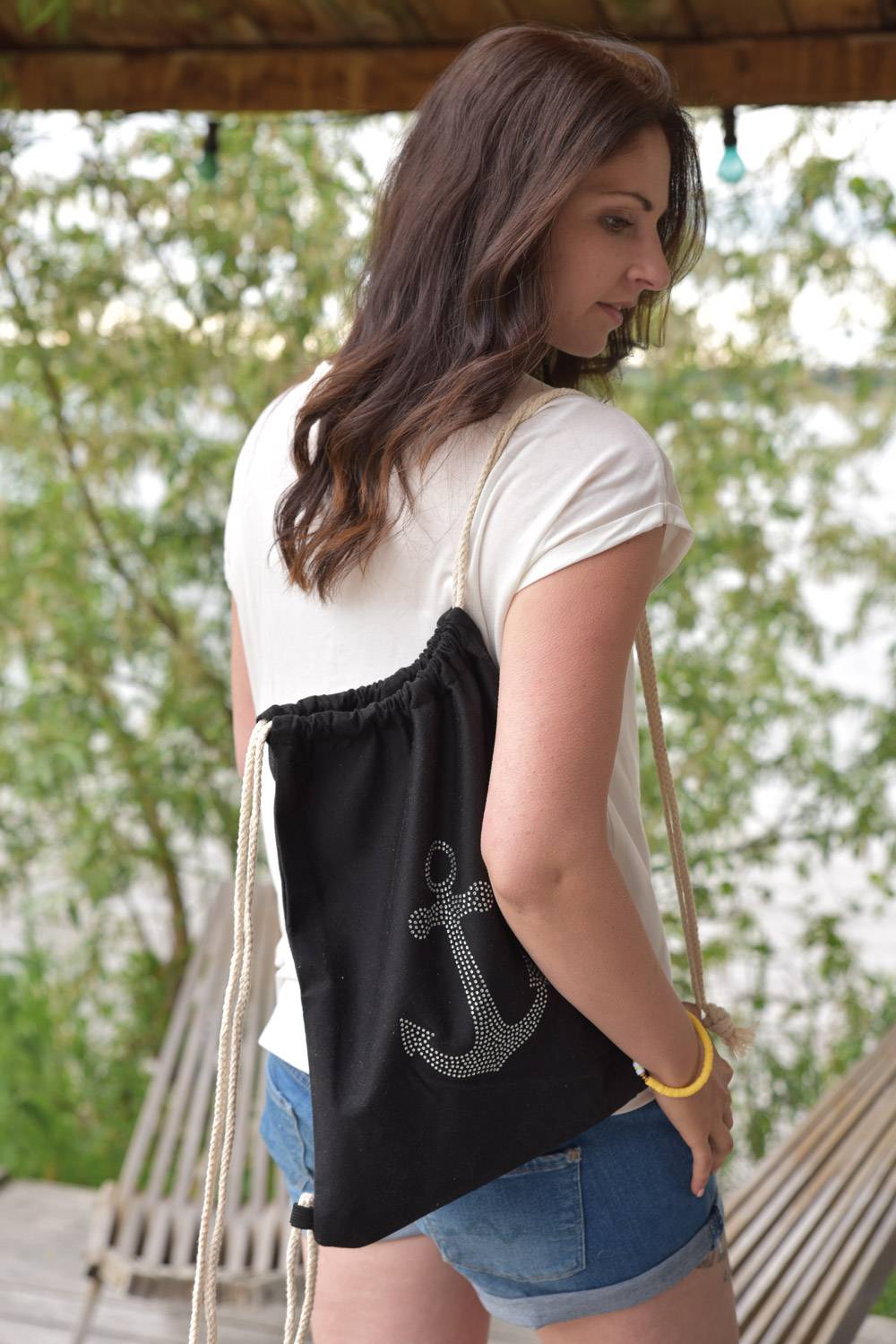 Stylebreaker Turnbeutel mit Strass Anker Fabrik Onlineshop