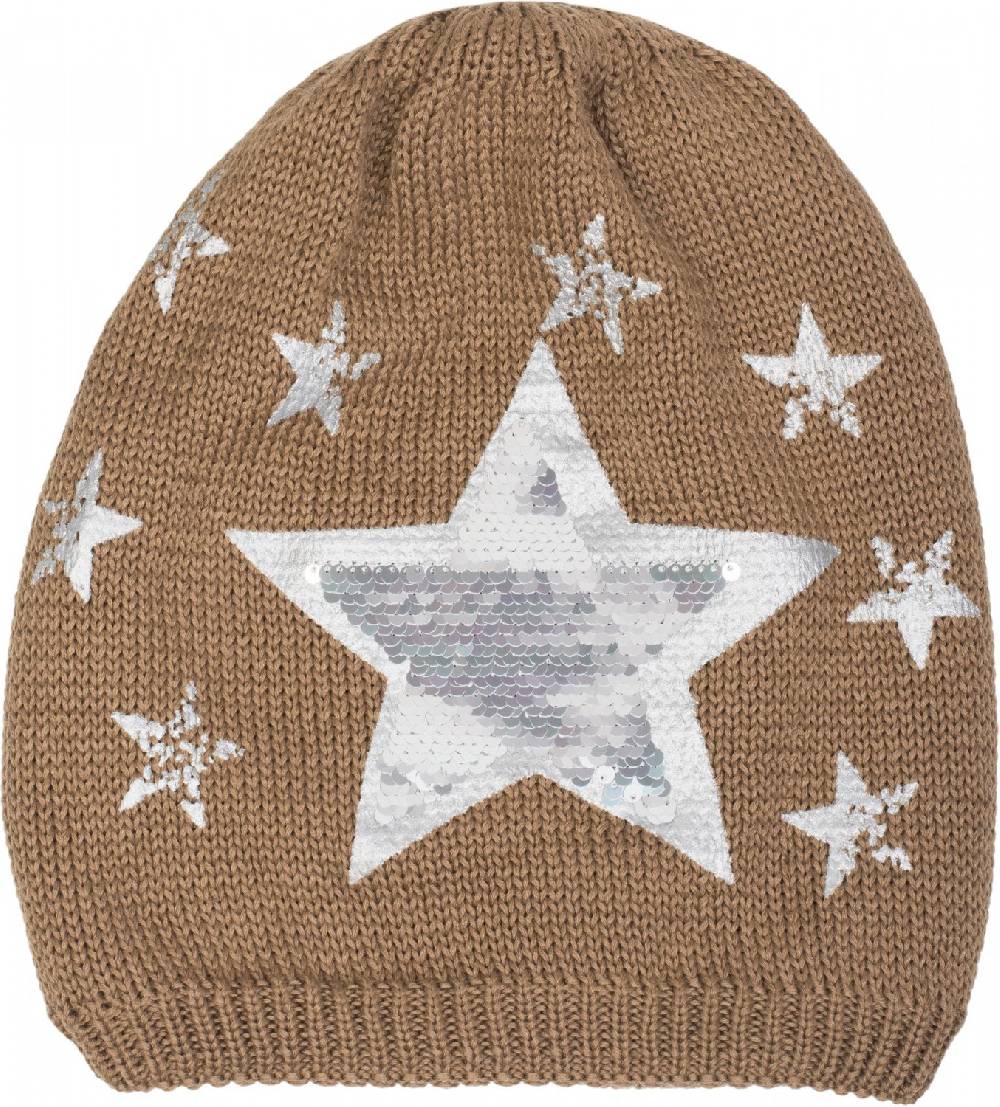 Stylebreaker Strick Beanie mit Pailletten Stern Print Versandkostenfrei