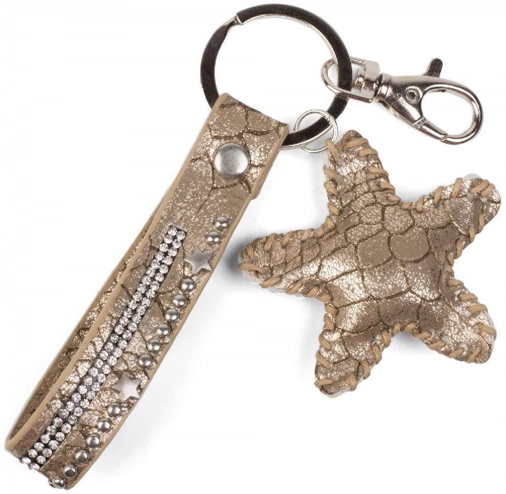 Stylebreaker Schlüsselanhänger mit Strass, Nieten und Stern Anhänger