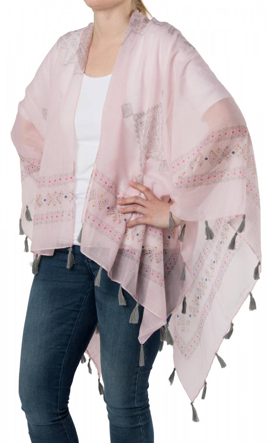 Stylebreaker Leichter Poncho mit Ethno Muster Riesige Ersparnisse