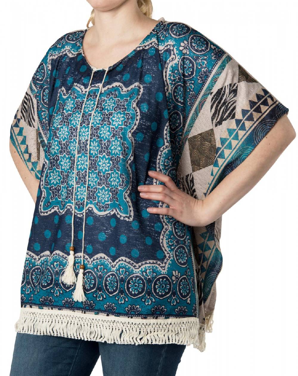 Stylebreaker Leichter Poncho mit Ethno Blumen Muster Tiefpreis