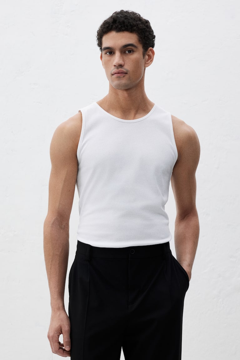H&M Geripptes Tanktop in Slim Fit