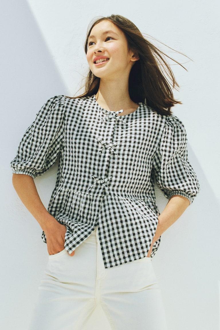 H&M Peplumbluse aus Baumwoll-Seersucker Versandkostenfrei